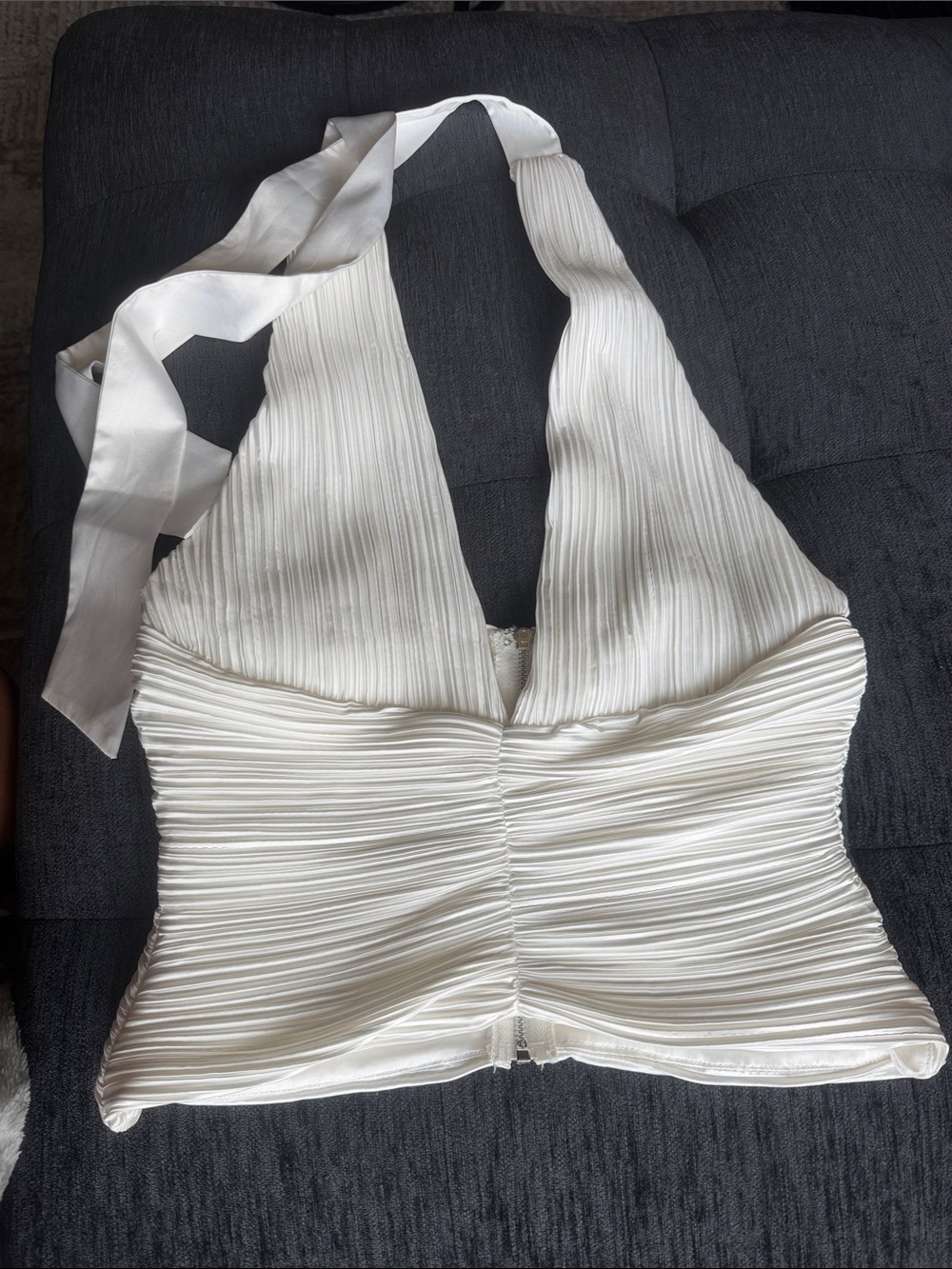 AKIRA White Pleated Halter Crop Camisole